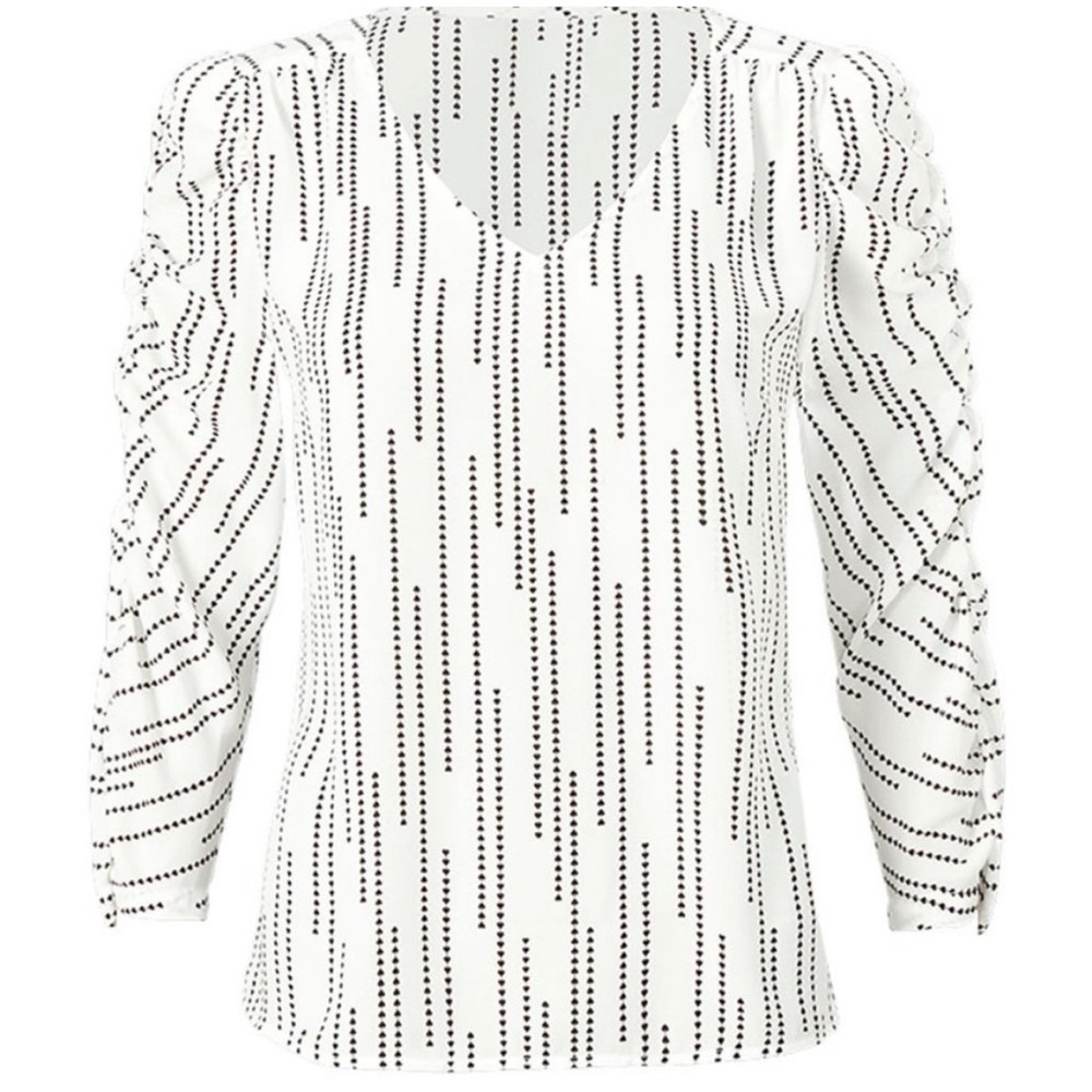 CAbi Cream and Black Striped Blouse